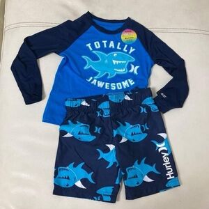 Hurley Long Sleeve Shark shorts top active performance set 8009